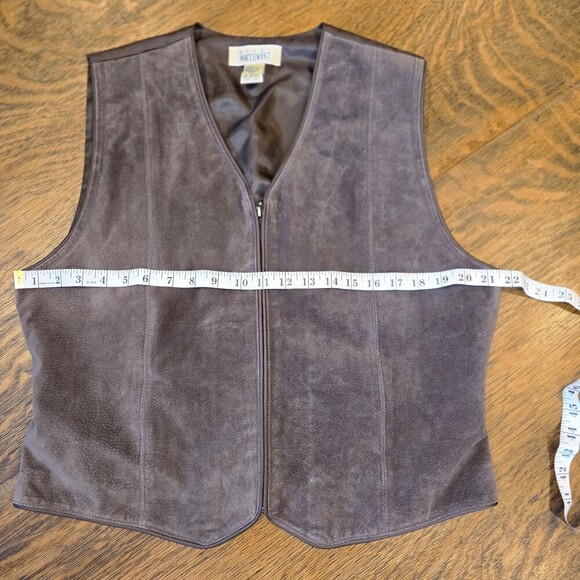 Great Northwest Leather Front Vest Brown Suede Zip Front Lined Size Large - Picture 11 of 12